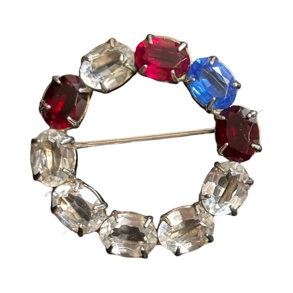 Sterling vintage WRE RHINESTONE CRYSTAL BROOCH